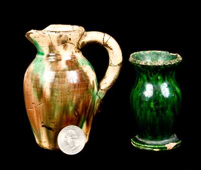 Bell Family, Shenandoah Valley Redware Miniature Pitcher and Vase
