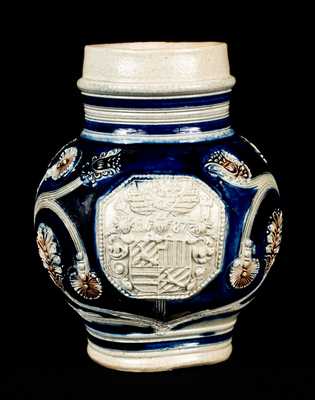 Rare and Fine Westerwald Stoneware Jug, Dated 1687