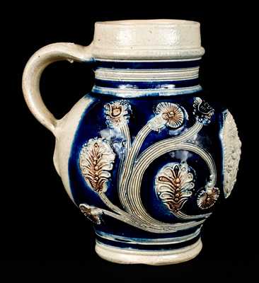 Rare and Fine Westerwald Stoneware Jug, Dated 1687