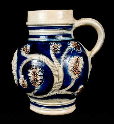 Rare and Fine Westerwald Stoneware Jug, Dated 1687