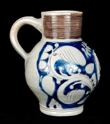 Exceptional Westerwald Stoneware "GR" Jug w/ Incised Decoration, c1740