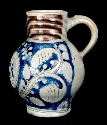Exceptional Westerwald Stoneware "GR" Jug w/ Incised Decoration, c1740