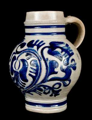 Outstanding Westerwald Stoneware Jug w/ Elaborate Incised Decoration, c1720