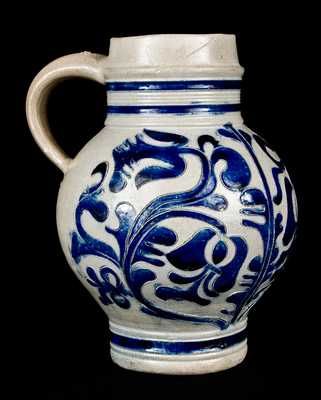 Outstanding Westerwald Stoneware Jug w/ Elaborate Incised Decoration, c1720