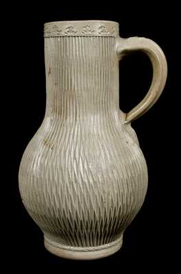 Rare Westerwald Stoneware Pitcher w/ Carved Body, circa 1750