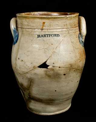 P. CROSS / HARTFORD Stoneware Jar with Impressed Leaf
