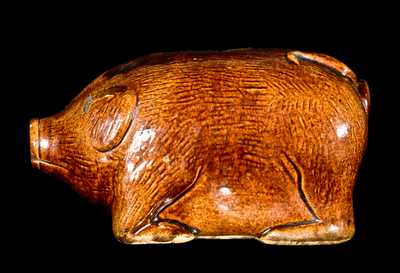 Small Stoneware Pig Flask Incised "Kiss Me For My Mother"