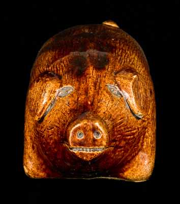 Small Stoneware Pig Flask Incised "Kiss Me For My Mother"