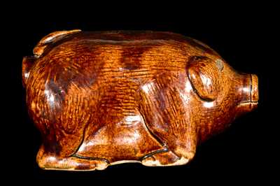 Small Stoneware Pig Flask Incised "Kiss Me For My Mother"