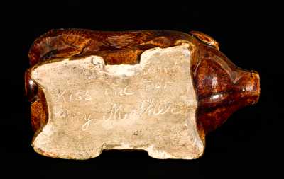 Small Stoneware Pig Flask Incised "Kiss Me For My Mother"