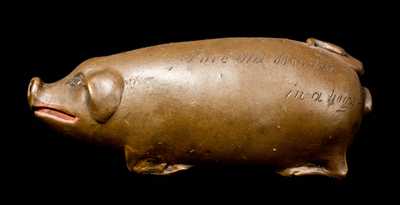 Stoneware Pig Flask Incised "Pure Old Bourbon in a Hogs---"