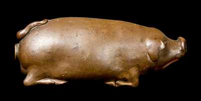 Stoneware Pig Flask Incised "Pure Old Bourbon in a Hogs---"