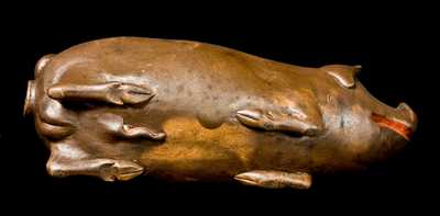 Stoneware Pig Flask Incised "Pure Old Bourbon in a Hogs---"