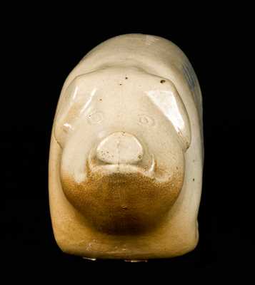 Stoneware Pig Flask Stenciled in Cobalt "OLD RYE IN A---"