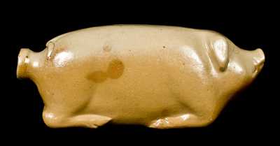 Stoneware Pig Flask Stenciled in Cobalt "OLD RYE IN A---"