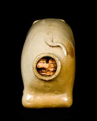 Stoneware Pig Flask Stenciled in Cobalt "OLD RYE IN A---"