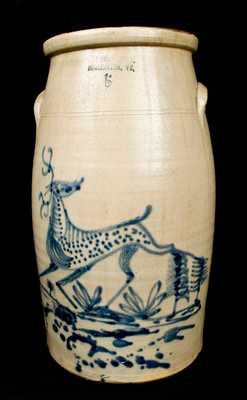 F. WOODWORTH / BURLINGTON, VT Stoneware Churn with Deer