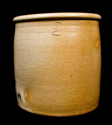 Roseville, OH Stoneware Crock w/ Man Decoration