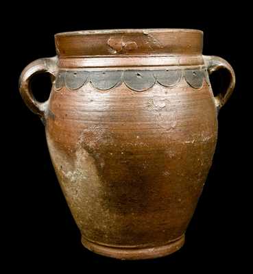 COMMERAWS / STONEWARE Jar w/ Vertical Handles and Compass Decoration