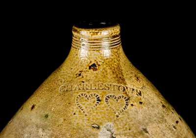 CHARLESTOWN, Massachusetts Stoneware Jug w/ Impressed Hearts