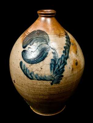 Early Ovoid Stoneware Jug with Incised Bird