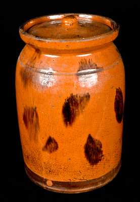 Redware Lidded Jar with Manganese Drips, probably New England
