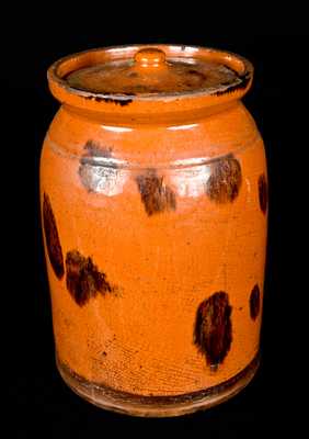 Redware Lidded Jar with Manganese Drips, probably New England