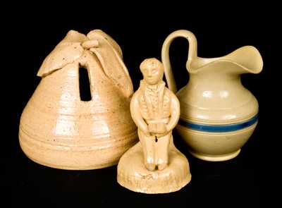 Lot of Three: Small Yellowware Items, Including Man Reading Book