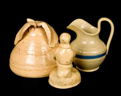 Lot of Three: Small Yellowware Items, Including Man Reading Book