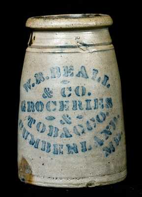 Cumberland, Maryland Stoneware Advertising Crock