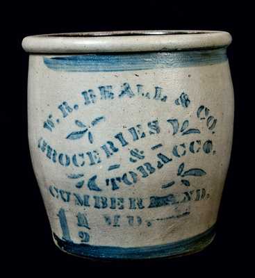 Cumberland, MD Stoneware Advertising Jar