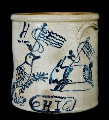 Ohio Stoneware Patriotic Crock w/ Rabbit and Bird Decorations