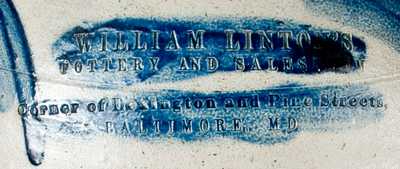 WILLIAM LINTON'S / POTTERY AND SALESROOM / BALTIMORE, MD Crock