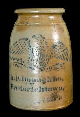 A.P. Donaghho, / Fredericktown, / Pa Stoneware Jar w/ Eagle