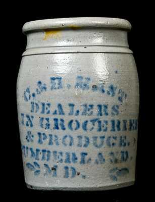 Cumberland, MD Stoneware Advertising Crock