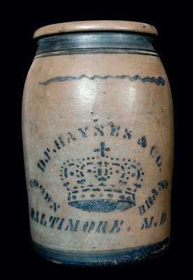 "D.F. HAYNES & CO. / CROWN BRAND / BALTIMORE, MD Stoneware Jar