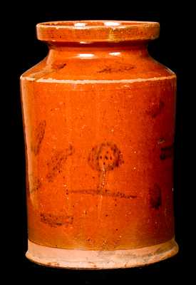 Redware Jar w/ Figure of a Man Firing a Gun