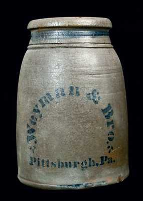 Weyman & Bros., Pittsburgh Stoneware Tobacco Jar