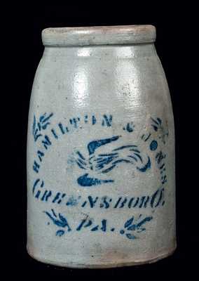 HAMILTON & JONES / GREENSBORO, / PA Stoneware Jar w/ Bird