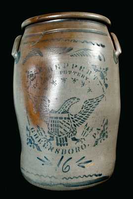 T.F. REPPERT / EAGLE POTTERY / GREENSBORO, PA 16-Gallon Stoneware Crock