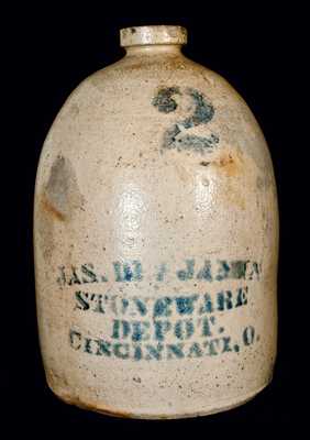 JAS. BENJAMIN / STONEWARE / DEPOT / CINCINNATI / O. Stoneware Jug