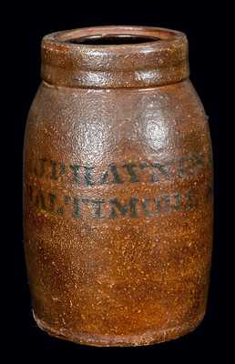 J.P. HAYNES & CO. / BALTIMORE MD Stoneware Jar