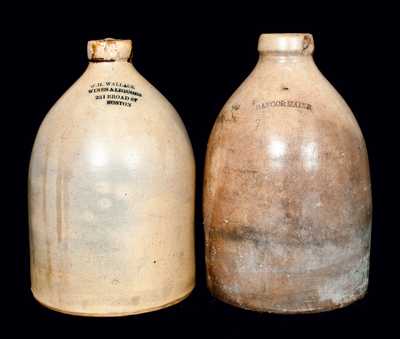 (2) New England Stoneware Advertising Jugs