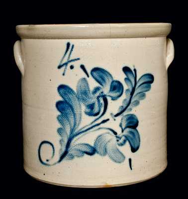 J. FISHER (Lyons, New York) Stoneware Crock w/ Flower Decoration