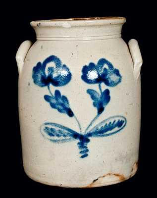 Antique Stoneware Jar w/ Cobalt Floral Decoration