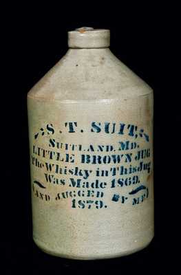S.T. SUIT / SUITLAND MD Cobalt-Decorated Whiskey Jug