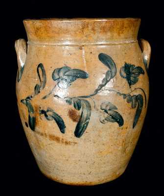 Mid-Atlantic Stoneware Jar w/ Large Cobalt Floral Design