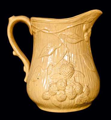 Yellowware Pitcher w/ Berry Decoration, Twig Handle, and Bark Background