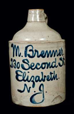 Elizabeth, NJ Stoneware Script Jug (Fulper Pottery, Flemington, NJ)