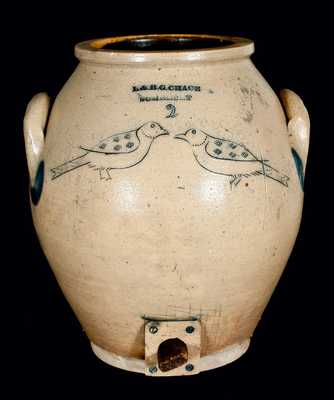 L. & B. G. CHASE / SOMERSET, Massachusetts Stoneware Incised Birds Cooler